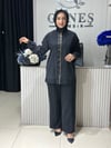 Güneş Kombin Önü Fermuarlı ve Taş İşlemeli İkili Takım Siyah