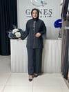Güneş Kombin Önü Fermuarlı ve Taş İşlemeli İkili Takım Siyah