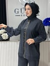 Güneş Kombin Önü Fermuarlı ve Taş İşlemeli İkili Takım Siyah