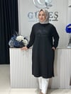 Güneş Kombin Önü ve Kolları Taşlı Uzun Tunik Siyah
