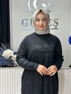 Güneş Kombin Önü ve Kolları Taşlı Uzun Tunik Siyah