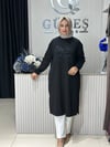 Güneş Kombin Önü ve Kolları Taşlı Uzun Tunik Siyah