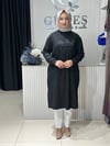 Güneş Kombin Önü ve Kolları Taşlı Uzun Tunik Siyah