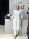 Güneş Kombin Önü ve Kolları Taşlı Uzun Tunik Beyaz