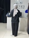 Güneş Kombin Paraşüt Kumaş Detaylı İkili Takım Siyah