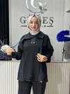 Güneş Kombin Paraşüt Kumaş Detaylı İkili Takım Siyah