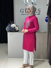 Güneş Kombin Tasarım Çiçek Taş Baskı Tunik Fuşya
