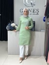 Güneş Kombin Tasarım Çiçek Taş Baskı Tunik Yeşil