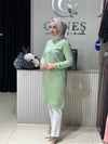 Güneş Kombin Tasarım Çiçek Taş Baskı Tunik Yeşil