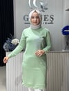 Güneş Kombin Tasarım Çiçek Taş Baskı Tunik Yeşil