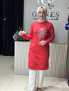 Güneş Kombin Tasarım Çiçek Taş Baskı Tunik Kırmızı