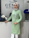 Güneş Kombin Tasarım Çiçek Taş Baskı Tunik Yeşil