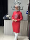 Güneş Kombin Tasarım Çiçek Taş Baskı Tunik Kırmızı