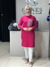 Güneş Kombin Tasarım Çiçek Taş Baskı Tunik Fuşya