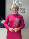 Güneş Kombin Tasarım Çiçek Taş Baskı Tunik Fuşya