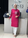 Güneş Kombin Tasarım Güneş Taş Baskı Tunik Fuşya