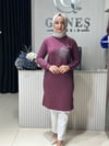 Güneş Kombin Tasarım Güneş Taş Baskı Tunik Mürdüm
