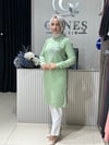 Güneş Kombin Tasarım Güneş Taş Baskı Tunik Yeşil