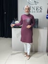 Güneş Kombin Tasarım Güneş Taş Baskı Tunik Mürdüm