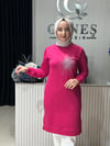 Güneş Kombin Tasarım Güneş Taş Baskı Tunik Fuşya