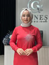 Güneş Kombin Tasarım Güneş Taş Baskı Tunik Kırmızı