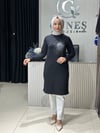 Güneş Kombin Tasarım Güneş Taş Baskı Tunik Siyah