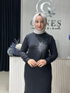 Güneş Kombin Tasarım Güneş Taş Baskı Tunik Siyah