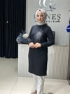 Güneş Kombin Tasarım Güneş Taş Baskı Tunik Siyah