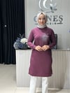 Güneş Kombin Tasarım Güneş Taş Baskı Tunik Mürdüm
