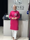 Güneş Kombin Tasarım Güneş Taş Baskı Tunik Fuşya