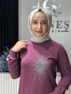 Güneş Kombin Tasarım Güneş Taş Baskı Tunik Mürdüm