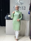 Güneş Kombin Tasarım Güneş Taş Baskı Tunik Yeşil