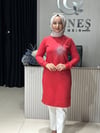Güneş Kombin Tasarım Güneş Taş Baskı Tunik Kırmızı