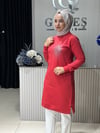 Güneş Kombin Tasarım Güneş Taş Baskı Tunik Kırmızı