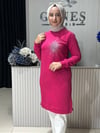 Güneş Kombin Tasarım Güneş Taş Baskı Tunik Fuşya