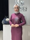 Güneş Kombin Tasarım Güneş Taş Baskı Tunik Mürdüm