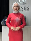 Güneş Kombin Tasarım Güneş Taş Baskı Tunik Kırmızı
