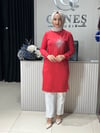 Güneş Kombin Tasarım Güneş Taş Baskı Tunik Kırmızı