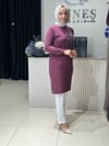 Güneş Kombin Tasarım Palmiye Taş Baskı Tunik Mürdüm
