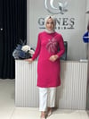 Güneş Kombin Tasarım Palmiye Taş Baskı Tunik Fuşya
