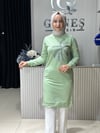 Güneş Kombin Tasarım Palmiye Taş Baskı Tunik Yeşil