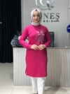Güneş Kombin Tasarım Palmiye Taş Baskı Tunik Fuşya