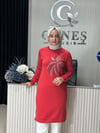 Güneş Kombin Tasarım Palmiye Taş Baskı Tunik Kırmızı
