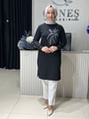 Güneş Kombin Tasarım Palmiye Taş Baskı Tunik Siyah