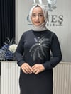 Güneş Kombin Tasarım Palmiye Taş Baskı Tunik Siyah
