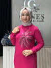 Güneş Kombin Tasarım Palmiye Taş Baskı Tunik Fuşya
