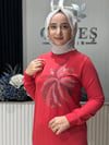 Güneş Kombin Tasarım Palmiye Taş Baskı Tunik Kırmızı