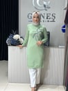 Güneş Kombin Tasarım Palmiye Taş Baskı Tunik Yeşil