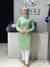 Güneş Kombin Tasarım Palmiye Taş Baskı Tunik Yeşil