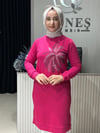 Güneş Kombin Tasarım Palmiye Taş Baskı Tunik Fuşya